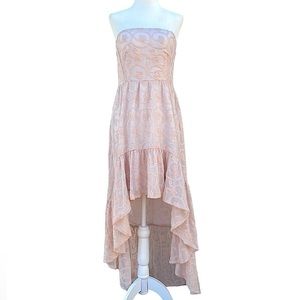 Kimchi Blue UO Floral Sequin Ruffle High Low Strapless Formal Dress Peach Pink 6